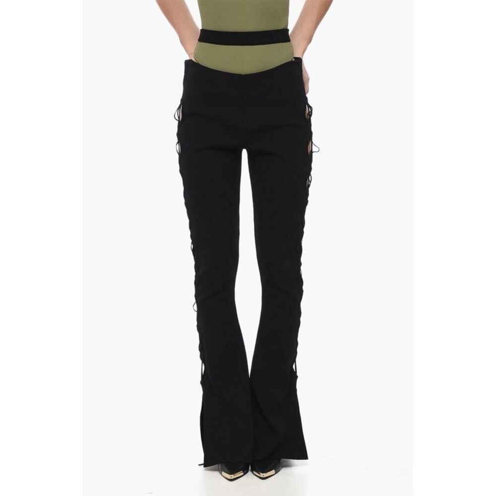 High-Waisted Knit Flare Pants with Cut-Out Details